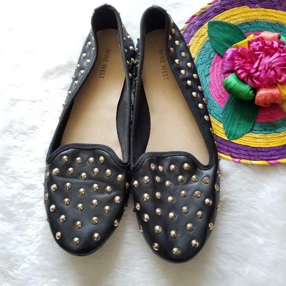 Nine West Shoes - Studded Black and Gold Flats!